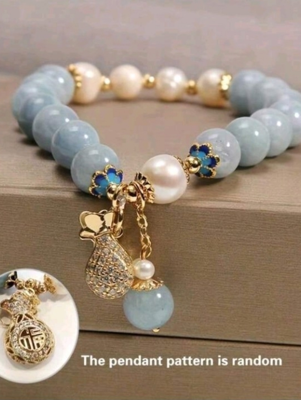 New Hot-Selling Natural Blue Stone Aquamarine Bracelet Money Sack Charm  💰